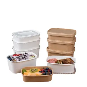 500ml dùng một lần takeway hộp thân thiện với môi krfat giấy container salad Hộp Ăn Trưa cho bữa ăn trưa thức ăn nhanh salad