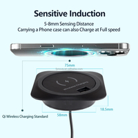 Chargeur sans fil Fynova à design dissimulé pour bureau, prise de courant de table avec USB A+C pour la recharge de téléphone, pour mobilier de bureau
