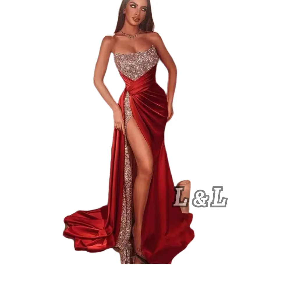 Long Skirt 2022 New Spring Summer Sexy High Fork Backless Red Sheath Prom Dresses Evening Gowns Women Party Long Evening Dress