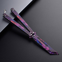 Couteau papillon à motif personnalisé en gros d'usine, couteau de camping et d'entraînement Balisong en acier inoxydable non affûté, couteau pliant d'entraînement