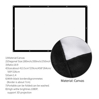 Écran de projection portable haute densité 16:9 180 200 250 300 pouces HD 1080P 4K Écran de projection en toile anti-plis pliable