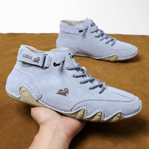 LDECK pour bottes homme printemps-été en microfibre respirante antidérapante chaude à lacets avec bande élastique, décontractées, à tige mi-haute et bout rond - Product Image 1