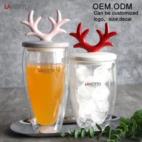 Gobelet en verre à double paroi en borosilicate 400ML avec couvercle en céramique pour café lait jus fête de noël équipement à boire