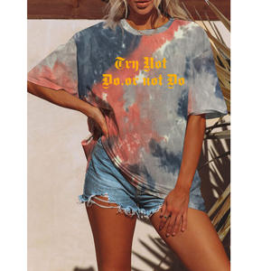 T-shirt décontracté à manches courtes en coton et lin, col rond, motif tie-dye, style européen et américain, été <span class=keywords><strong>2022</strong></span> - Product Image 1