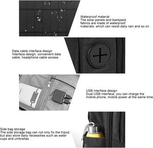 Sac à dos solaire d'usine ROHS Port de charge USB Sac à dos CE Sac à dos étanche pour ordinateur portable Sac à dos à énergie solaire écologique - Product Image 6