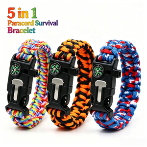 5-in-1 Survival Paracord Bracelet Kit Emergency Fire Starter, Loud Whistle, Compass, Outdoor Camping Hiking Gear for Men