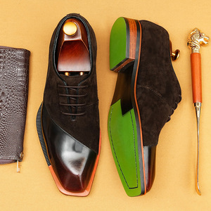 Leather men's dress <b>shoes</b> with contrasting suede and color blend, business formal style, Oxford style men's <b>shoes</b> - Product Image 3