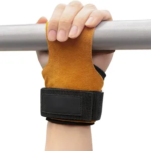 Cow Leather Weight Lifting Hand Grips Workout Pads with Adjustable Wrist Support Wraps for Power Lifting