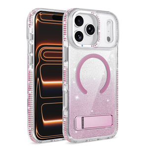 Nueva Funda Magnética Inalámbrica con Diamantes Brillantes para <span class=keywords><strong>iPhone</strong></span> 17 12 13 14 15 16 Pro Max, Soporte Oculto, Carcasa Antigolpes de PC - Product Image 1