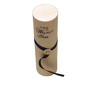 Caja de vino de madera redonda con logotipo personalizado, caja de regalo de tubo de vino de madera ligera