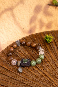 Classic Ethnic <b>Silver</b> Wood Beaded <b>Bracelet</b> Jade Crystal Accents | Handmade Lucky Gourd <b>Charm</b> Adjustable <b>Bracelet</b> for Men/Women - Product Image 2