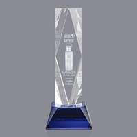 Trophée de reconnaissance d'entreprise en cristal bleu sur socle, vente en gros directe usine