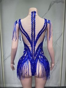 Combinaison sexy en maille transparente noire avec strass pour femme, tenue de scène pour chanteuse, danseuse, spectacle, fête, boîte de nuit, performance - Product Image 3