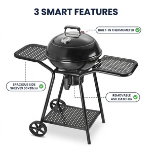 Dual Side <b>Tables</b> OEM 22 Inch Premium Portable Charcoal <b>BBQ</b> Kettle Grill with Trolley Cart Built in Thermometer - Product Image 2