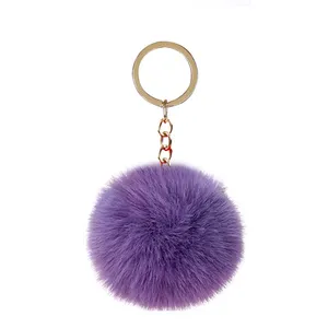 cheap full colors fashion pompon cute puffy plush fluffy fur balls pompom Pom keychain