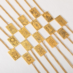 Cũ Tarot Của Phụ Nữ Vàng Thép Không Gỉ Chuỗi Mặt Trăng Dây Chuyền Cái Chết Dấu Hiệu Quà Tặng Vuông Thiết Kế Ý Thức Đồ Trang Sức - Product Image 2