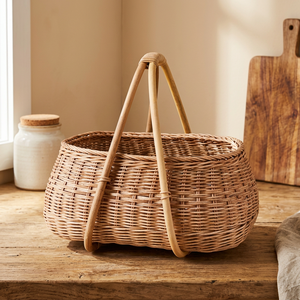 Sustainable Wicker Rattan Shopping <b>Basket</b> with Handle Handmade in Vietnam for Kitchen Use - Product Image 3