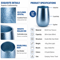 Tasse à double paroi en titane pur, 280ml, 300ml, bouteille d'eau en titane anti-brûlure, légère, pour le camping, la randonnée, les voyages, la maison