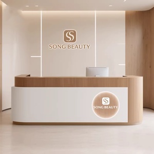 Mostrador <span class=keywords><strong>de</strong></span> Recepción <span class=keywords><strong>de</strong></span> Madera Natural Moderno <span class=keywords><strong>de</strong></span> Diseño Personalizado con Logotipo, Mostrador <span class=keywords><strong>de</strong></span> Recepción <span class=keywords><strong>para</strong></span> Spa - Product Image 2