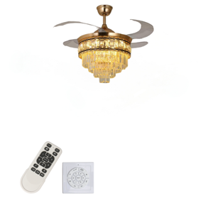 Modern Crystal <b>Ceiling</b> <b>Fan</b> Light for Restaurant Dining Room LED <b>Fan</b> Chandelier <b>Remote</b> <b>Control</b> - Product Image 3