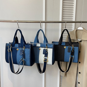 Women Large Denim Shoulder Bag Vintage Satchels <b>Work</b> Travel College Casual Tote Handbag Zipper Closure Chains Portable - Product Image 5