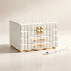 Boîte à bijoux en cuir de luxe avec quincaillerie dorée, multi-tiroirs, grande capacité, organiseur de rangement pour bagues, colliers, boucles d'oreilles - Product Image 3