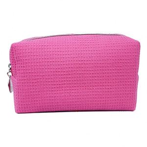 Nouvelle conception, sac de toilette carré en tissu gaufré uni, sac cosmétique à fermeture éclair en treillis, sac à maquillage - Product Image 5