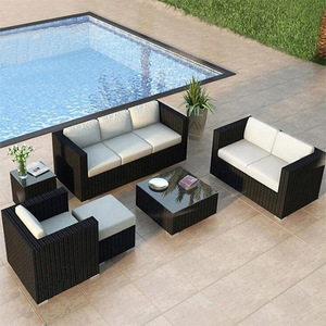 Canapé d'extérieur trois places en rotin <span class=keywords><strong>plastique</strong></span> <span class=keywords><strong>de</strong></span> style européen, imperméable, résistant aux UV, avec rangement, pour balcon, cour et <span class=keywords><strong>jardin</strong></span> - Product Image 3