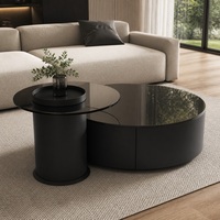 Table basse moderne haut de gamme avec plateau en verre miroir et cadre en bois, design durable, meubles de salon écologiques