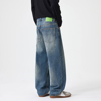 Jean ample et droit en pur coton bleu délavé, style vintage, polyvalent et de haute qualité, pour homme – Marque tendance