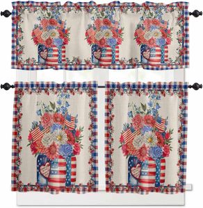 Rideaux de cuisine patriotiques 4 juillet motif cœur, rouge, blanc, bleu, étoiles, 3 pièces, petits rideaux de café, pour salle de bain - Product Image 4