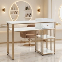 Table à ongles moderne avec rangement, texture marbrée, bureau de manucure avec tiroir pour salon à domicile, équipement de beauté, bar à ongles
