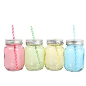 different color mason glass drinking jar with straw
