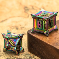 Ensemble de dés polyédriques en métal avec logo personnalisé Udixi, vente en gros, coloré, pour Donjons et Dragons RPG, emballé dans une boîte en métal