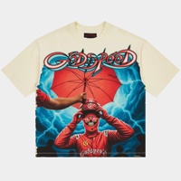 Kaos Pria 250G Katun Grafis Kartun Cetak Langsung Tinta Putih Longgar O-Neck Lengan Pendek Streetwear