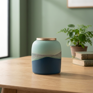 Modern Ceramic Pet <b>Urn</b> with Blue and Mint Gradient Design for <b>Cat</b> and Dog Ashes Storage - Product Image 3