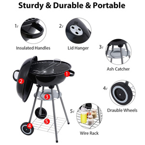 High Quality 17 Inch Portable Round <strong>Kettle</strong> Charcoal Grill Movable <strong>Barbeque</strong> BBQ for Pizza Barbecue <strong>Kettle</strong> Grill - Product Image 5
