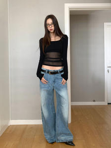 <span class=keywords><strong>Jeans</strong></span> <span class=keywords><strong>Oversize</strong></span> da <span class=keywords><strong>Donna</strong></span> 2026, Pantaloni Lunghi Casual a Vita Alta, <span class=keywords><strong>Jeans</strong></span> Streetwear Larghi a Gamba Dritta con Tasche - Product Image 3