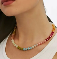 Collier en perles de pierres naturelles multicolores plaqué or 18 carats, chaîne classique réglable, bijoux arc-en-ciel empilables pour le bouddhisme
