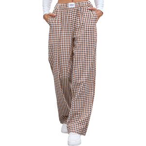 Shorts décontractés à carreaux pour femmes, 100 % coton respirant, taille mi-haute élastique, devant plat, avec poches, longueur complète - Product Image 3