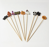 Piques alimentaires jetables pour fête d'Halloween, brochettes en bambou de haute qualité, citrouille, fantôme, chapeau de sorcière, pour apéritifs, burgers, gâteaux, Nouvel An chinois