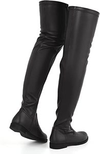 Fashion Comfy <strong>square</strong> <strong>Toe</strong> Black <strong>Knee</strong> <strong>High</strong> Flat Heel <strong>Boots</strong> for <strong>Women</strong>