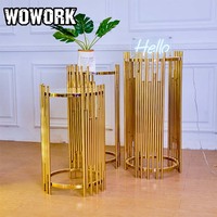Wowrk – ensemble de plinthes en métal et acrylique, support de toile de fond doré, piédestal cylindrique pour la décoration de fête, vente en gros