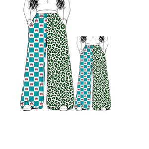 MSD0722 Pantaloni a Gamba Larga con Stampa a Blocchi Bicolore e Fantasia Leopardata a Vita Alta per Adulti e Bambini - Abbinamento Coordinato <span class=keywords><strong>Mamma</strong></span> e Figlia - Product Image 6
