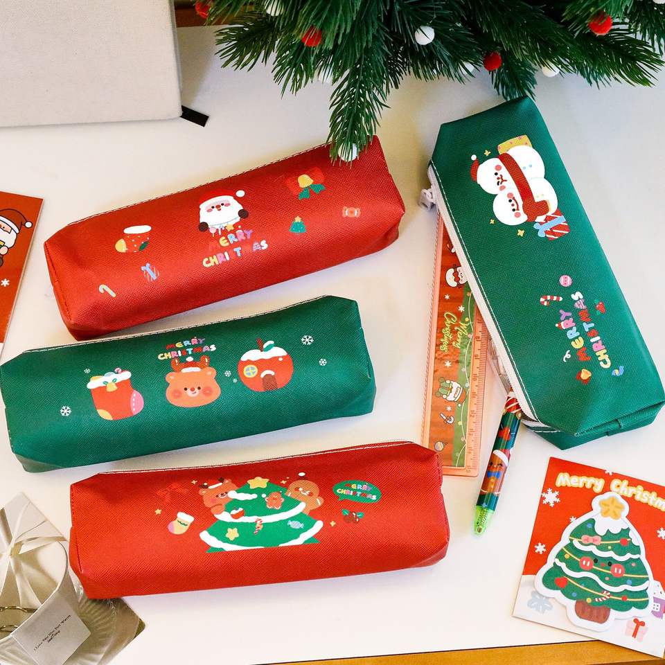Cute Cartoon Christmas PU Pencil Bag Waterproof Stationery Storage ...