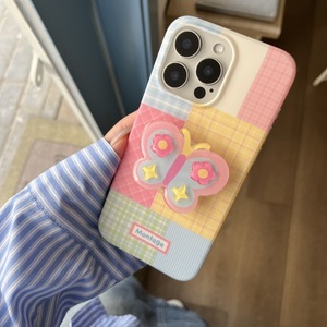 เคสโทรศัพท์ลายสก็อตสีสันสดใส พร้อมขาตั้งรูปผีเสื้อ ป้องกันสองชั้น สำหรับ iPhone 17 Pro Max 16 15 14 สำหรับสาวๆ - Product Image 3