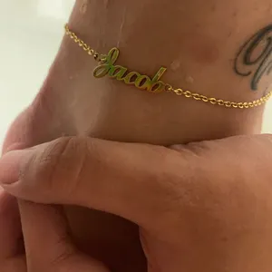 Sandália para pés joia com nome personalizado, tornozeleira banhada a ouro e aço inoxidável para mulheres, presente a vácuo 18K