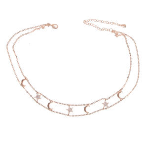 القمر نجمة سحر حساسة سلسلة مزدوجة المختنق تمهيد واضح تشيكوسلوفاكيا الإثارة أنيقة أزياء النساء عيد الميلاد الذهب القمر ستار قلادة - Product Image 4