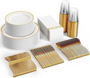 Set di stoviglie per cerchi in oro personalizzati all'ingrosso per feste matrimoni piatto di plastica lavabile in lavastoviglie per 50 ospiti - Product Image 1