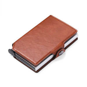 High Quality Crazy Horse Pu Leather Auto-eject Mini Men <b>Smart</b> <b>Wallet</b> Portefeuille Pop-up Aluminum Alloy Anti-theft Popup <b>Wallet</b> - Product Image 2